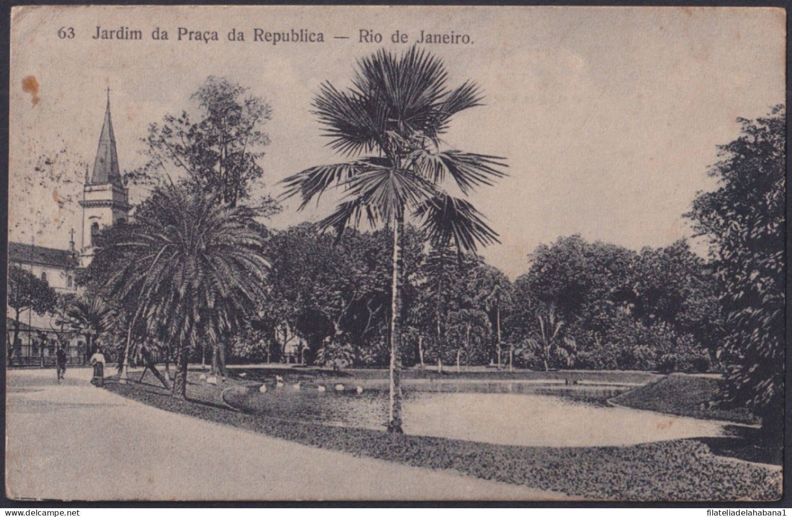 F-EX48649 BRAZIL BRASIL 1914 POSTCARD RIO DE JANEIRO GARDEN PLACE TO GERMANY.  - Other & Unclassified