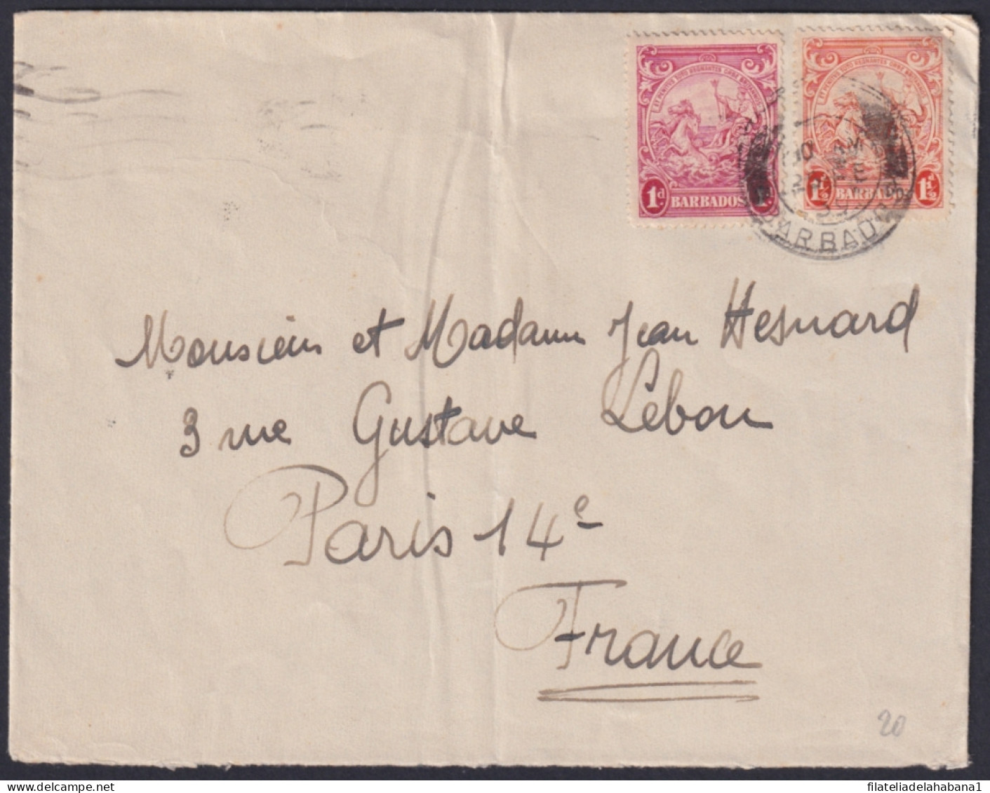 F-EX48651 BARBADOS 1939 COVER TO FRANCE.  - Barbados (1966-...)