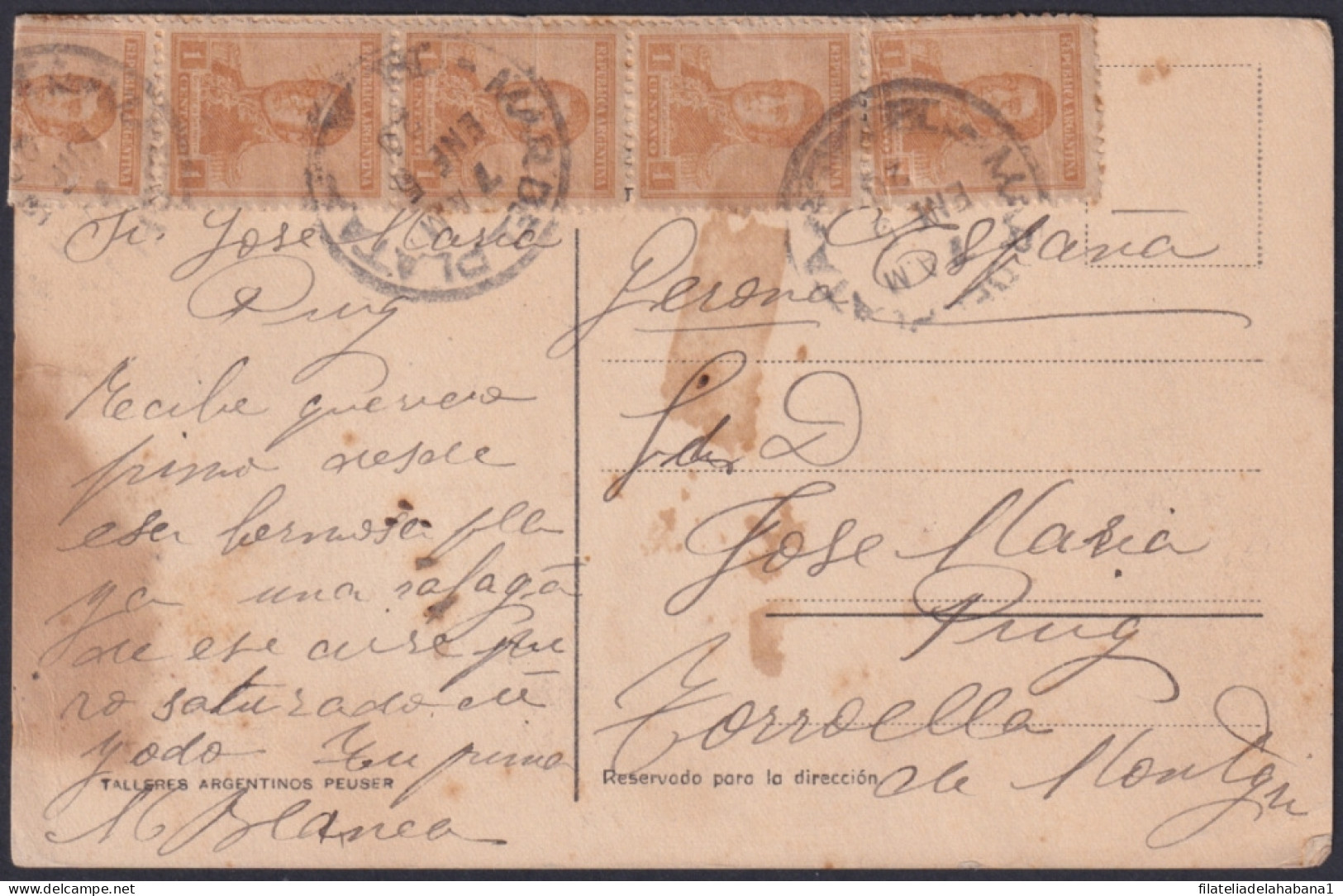 F-EX48654 ARGENTINA 1920 POSTCARD MAR DEL PLATA BEACH TO SPAIN.  - Storia Postale