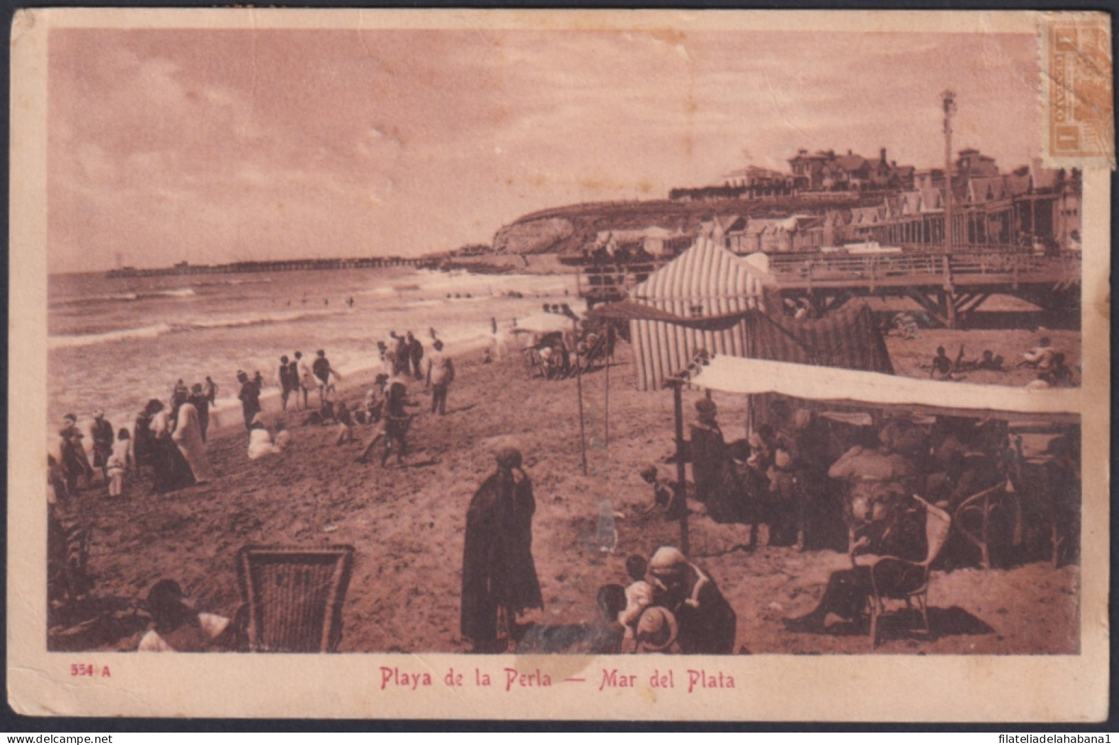 F-EX48654 ARGENTINA 1920 POSTCARD MAR DEL PLATA BEACH TO SPAIN.  - Storia Postale