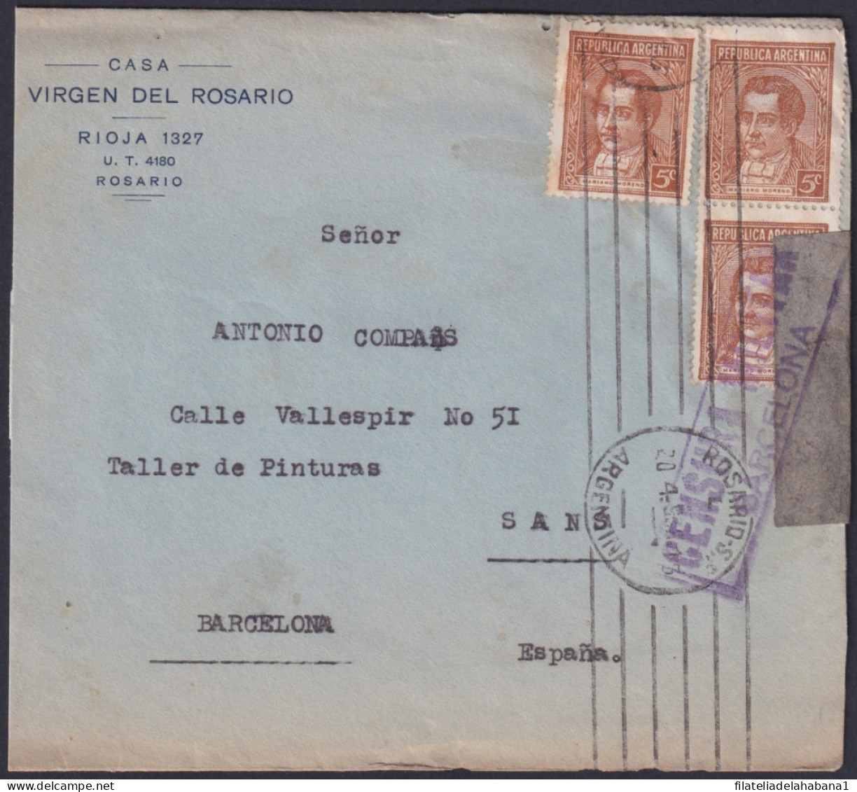 F-EX48656 ARGENTINA 1938 TO SPAIN REPUBLIC CENSORSHIP CIVIL WAR COVER.  - Covers & Documents