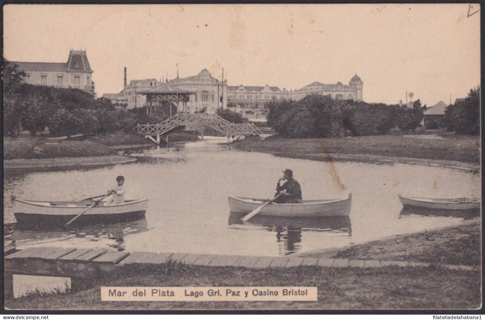 F-EX48664 ARGENTINA 1910 POSTCARD GRI LAKE & BRISTOL CASINO MAR DEL PLATA TO SPAIN.  - Briefe U. Dokumente