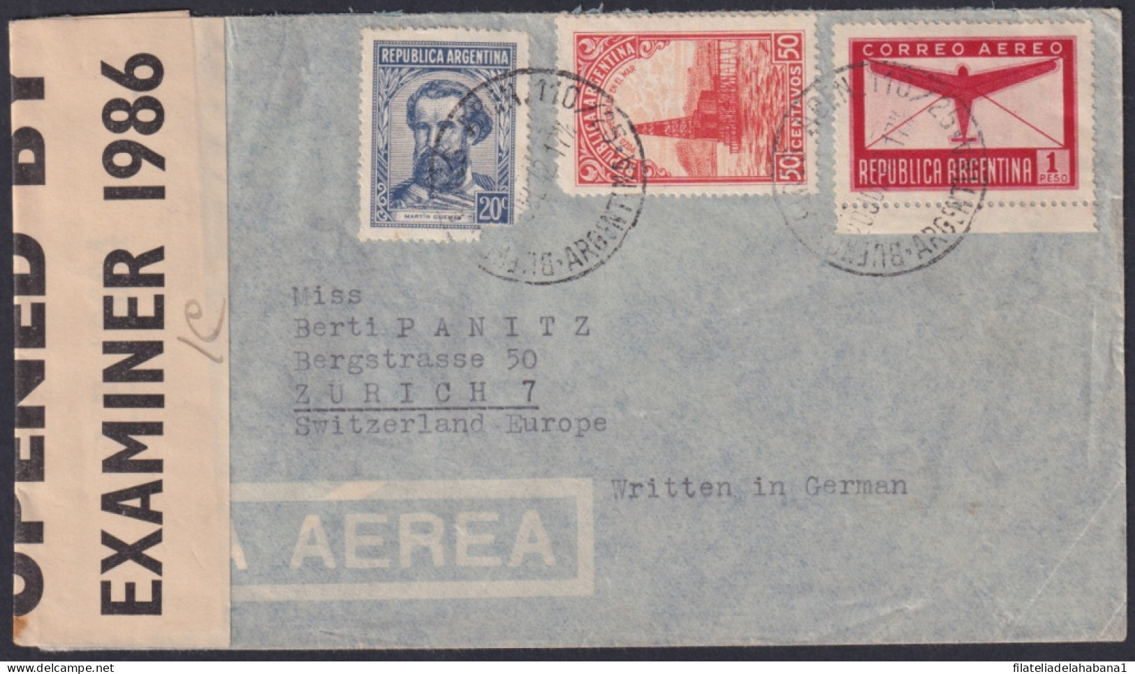 F-EX48667 ARGENTINA 1942 WWII CENSORSHIP COVER TO SWITZERLAND.  - Briefe U. Dokumente