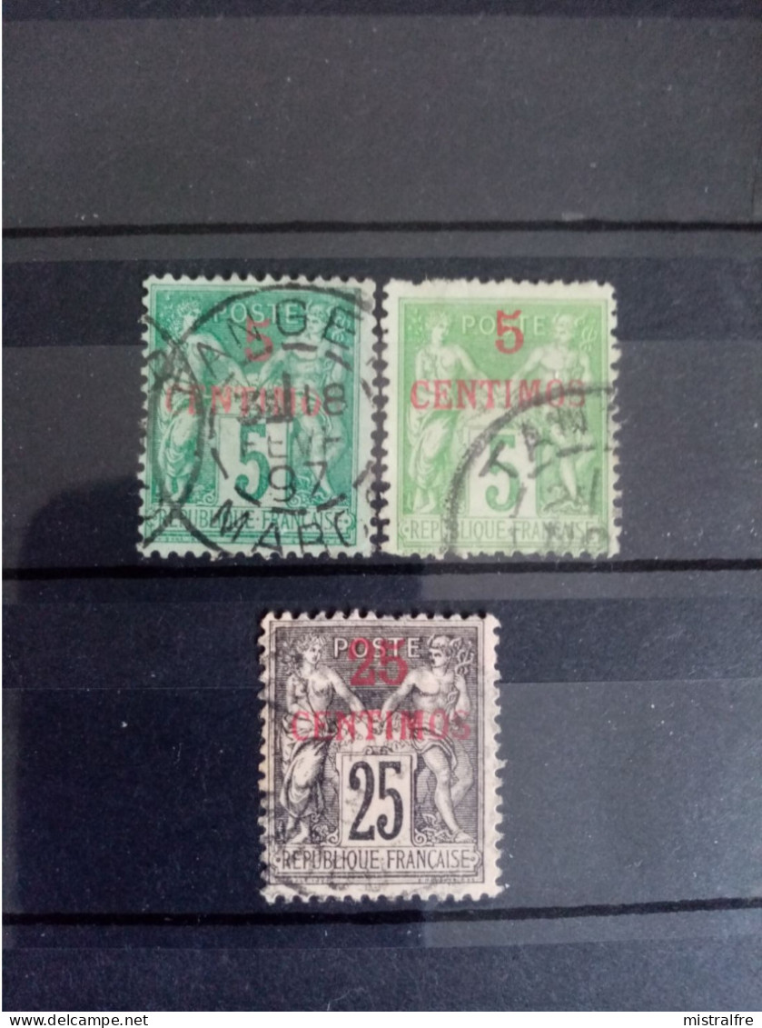 MAROC . 1891 à 1900. Type "SAGE" Surchargés Centimos. N° 1.2A Et 5 Oblitérés. Côte YT 2022: 43,00 € - Used Stamps