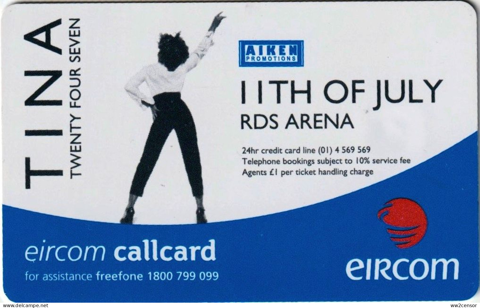 Ireland: Tina Turner 24,7 Phonecard Eircom, 20 Unit Card - Great Condition - Music