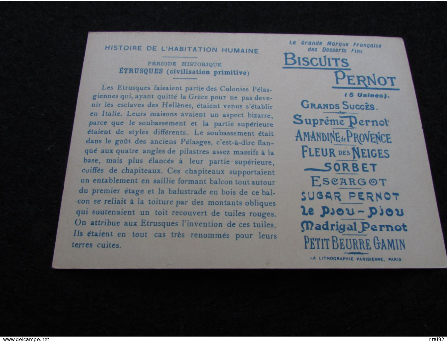 Chromo "BISCUITS PERNOT" - Série "Histoire De L'Habitation Humaine" - Pernot