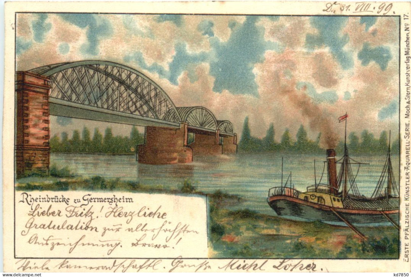 Rheinbrücke Zu Germersheim - Litho - Germersheim
