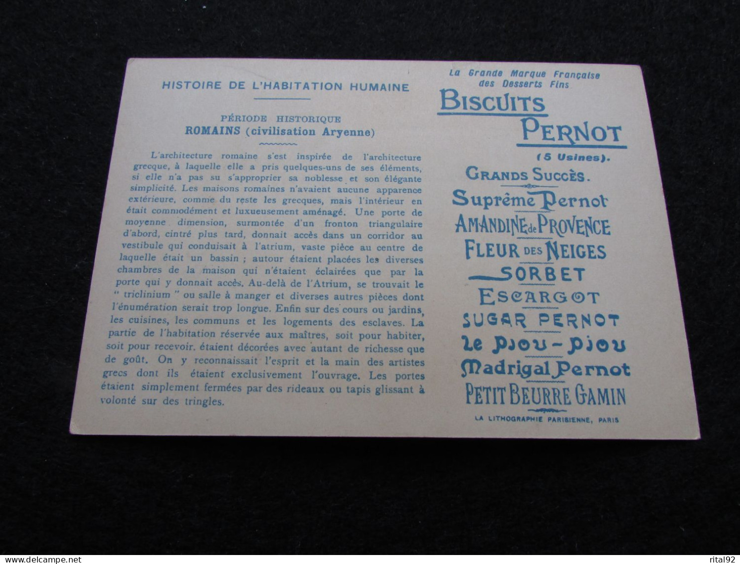 Chromo "BISCUITS PERNOT" - Série "Histoire De L'Habitation Humaine" - Pernot