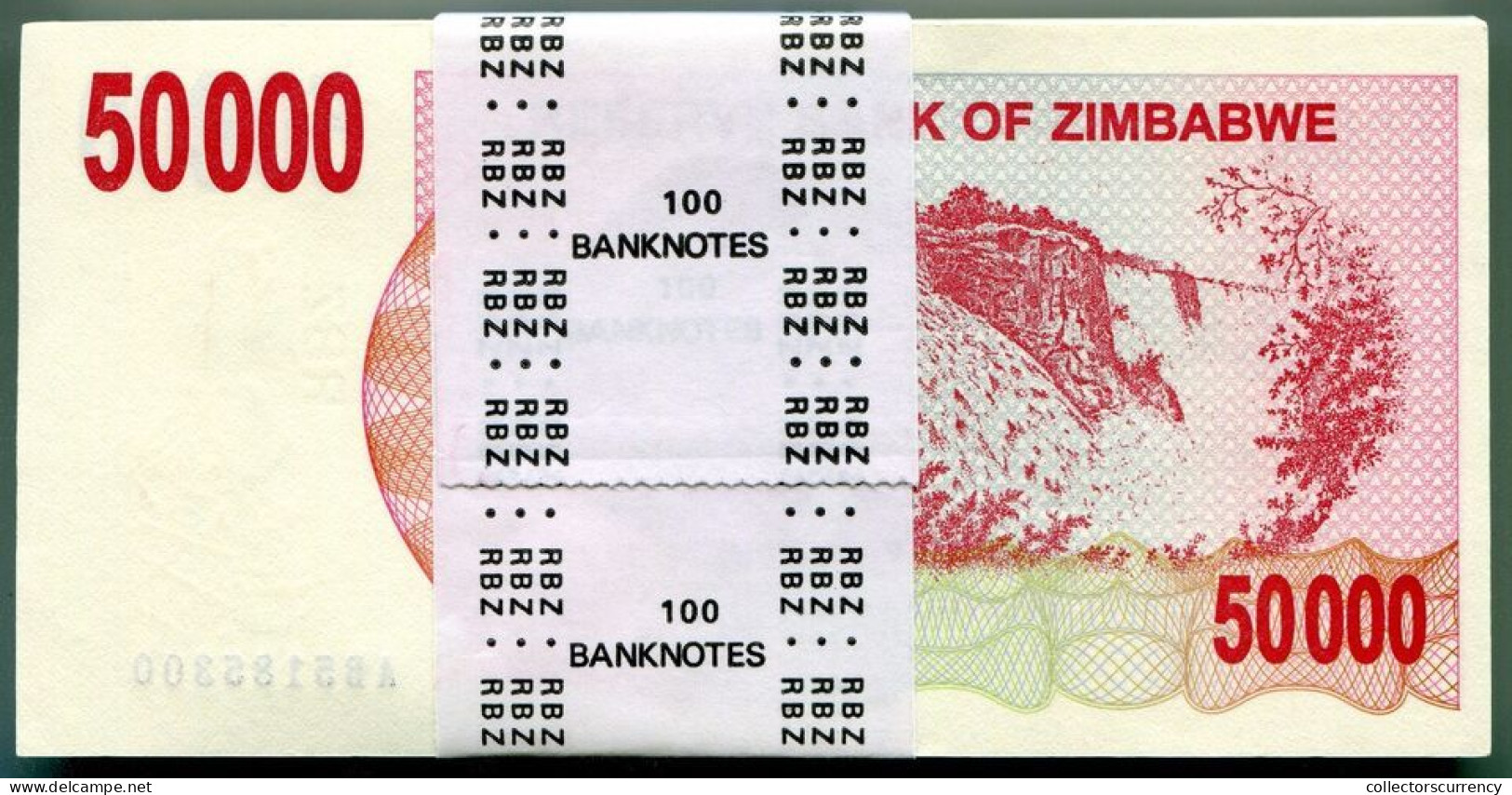 Zimbabwe 50000 Dollars 2007 Original 25 Uncirculated Banknote 1/4 Bundle P47 AB - Zimbabwe
