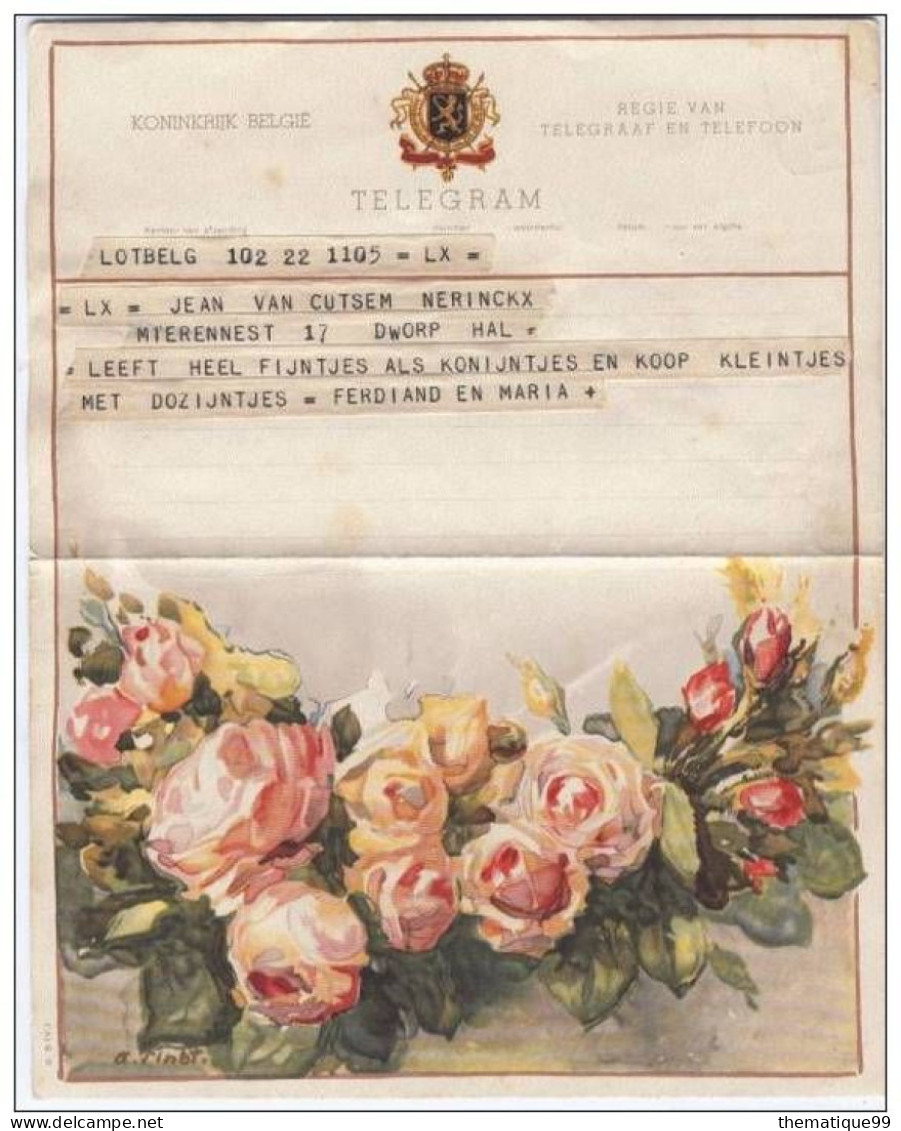 Télégramme Belge Illustré D'une Aquarelle De Roses - Rosas