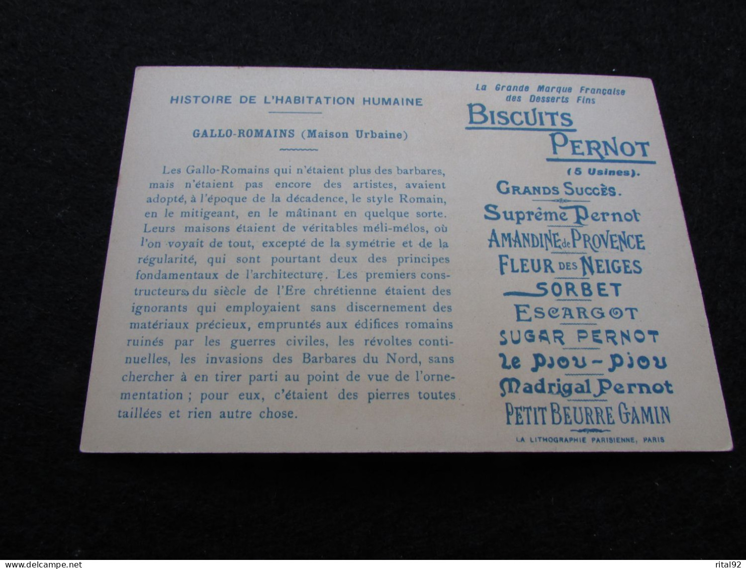 Chromo "BISCUITS PERNOT" - Série "Histoire De L'Habitation Humaine" - Pernot