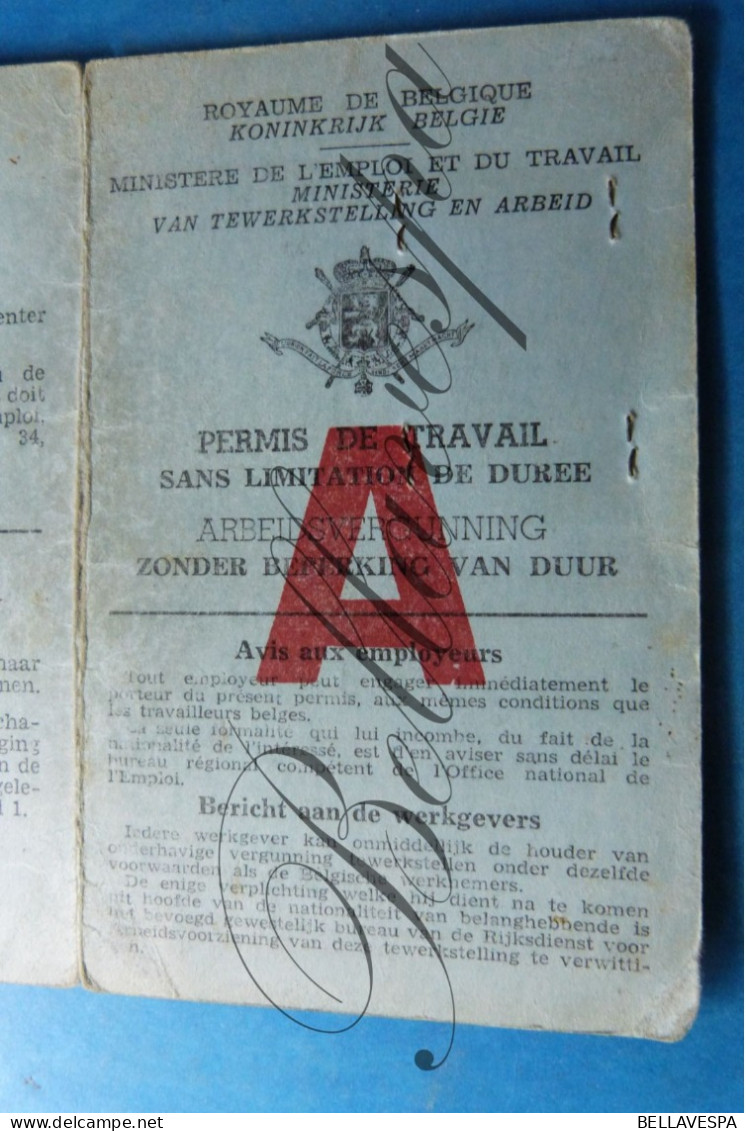 Permis De Travail -Arbeidsvergunning SAMBEK  Imigration Né 1911 Graz Austria Ixelles Elsene 1966 - Documents Historiques