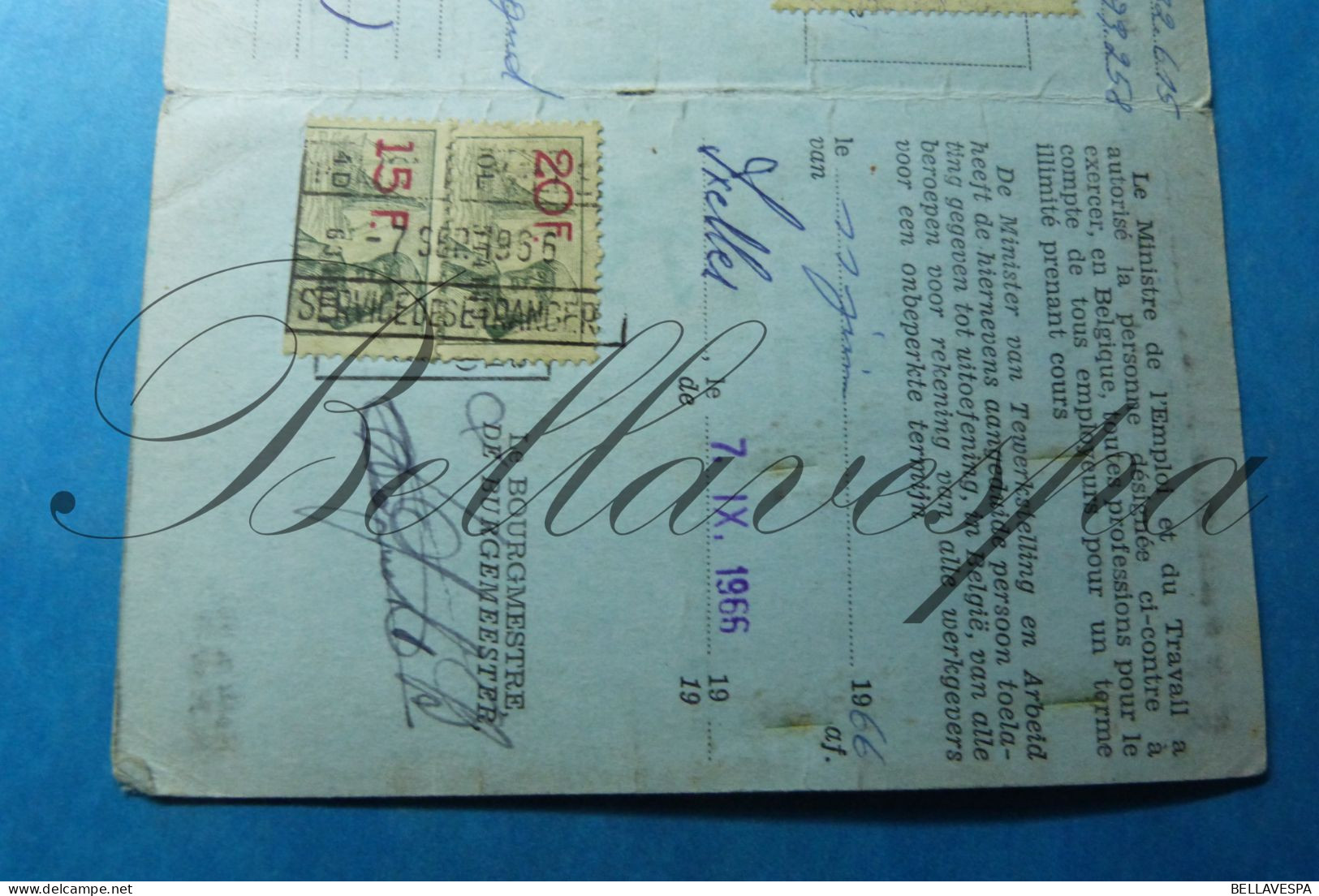 Permis De Travail -Arbeidsvergunning SAMBEK  Imigration Né 1911 Graz Austria Ixelles Elsene 1966 - Historical Documents