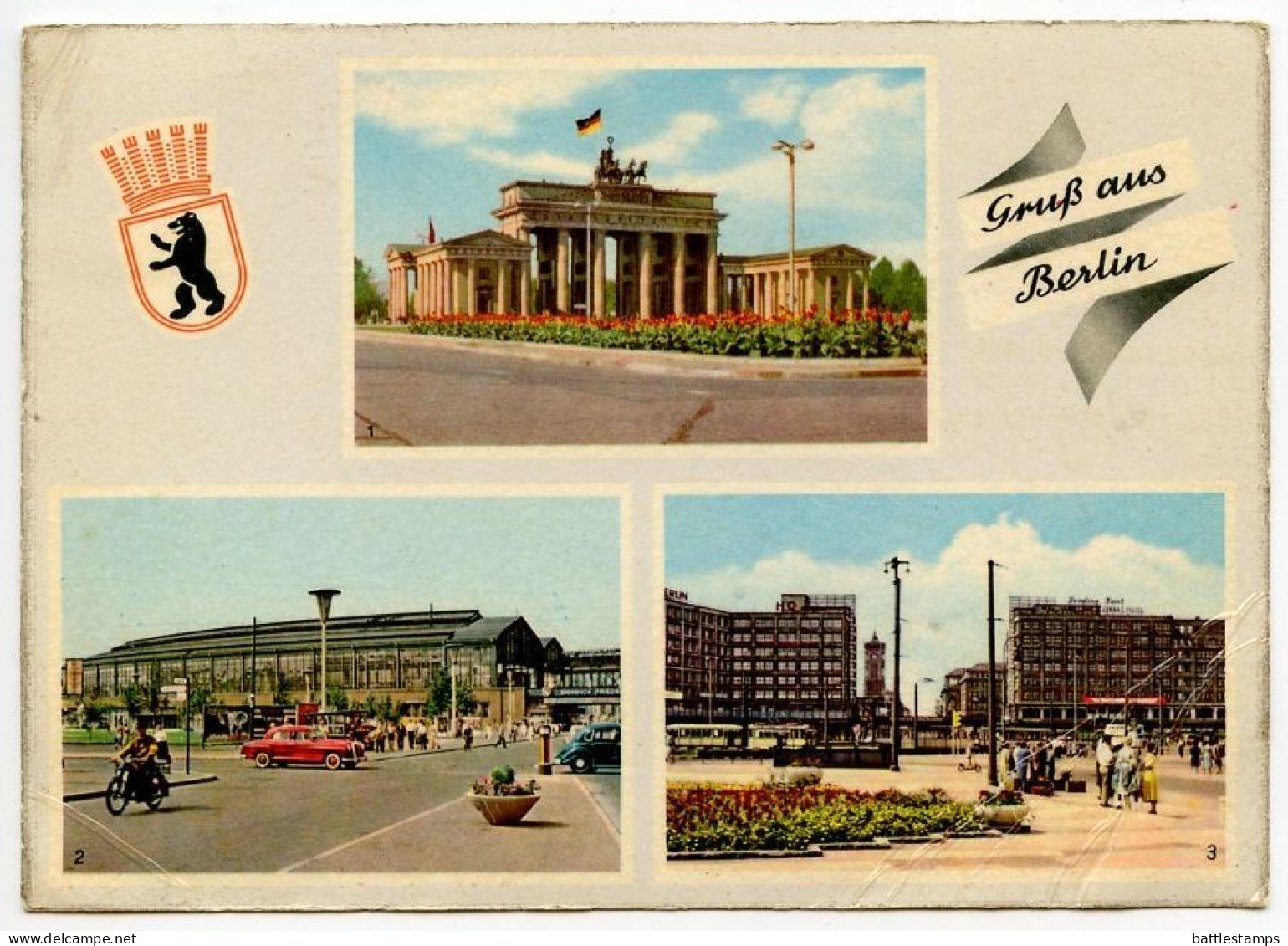 Germany, DDR 1967 Postcard Gruß Aus Berlin - Brandenburger Tor, Bahnhof Friedrichstraße, Alexanderplatz - Porte De Brandebourg