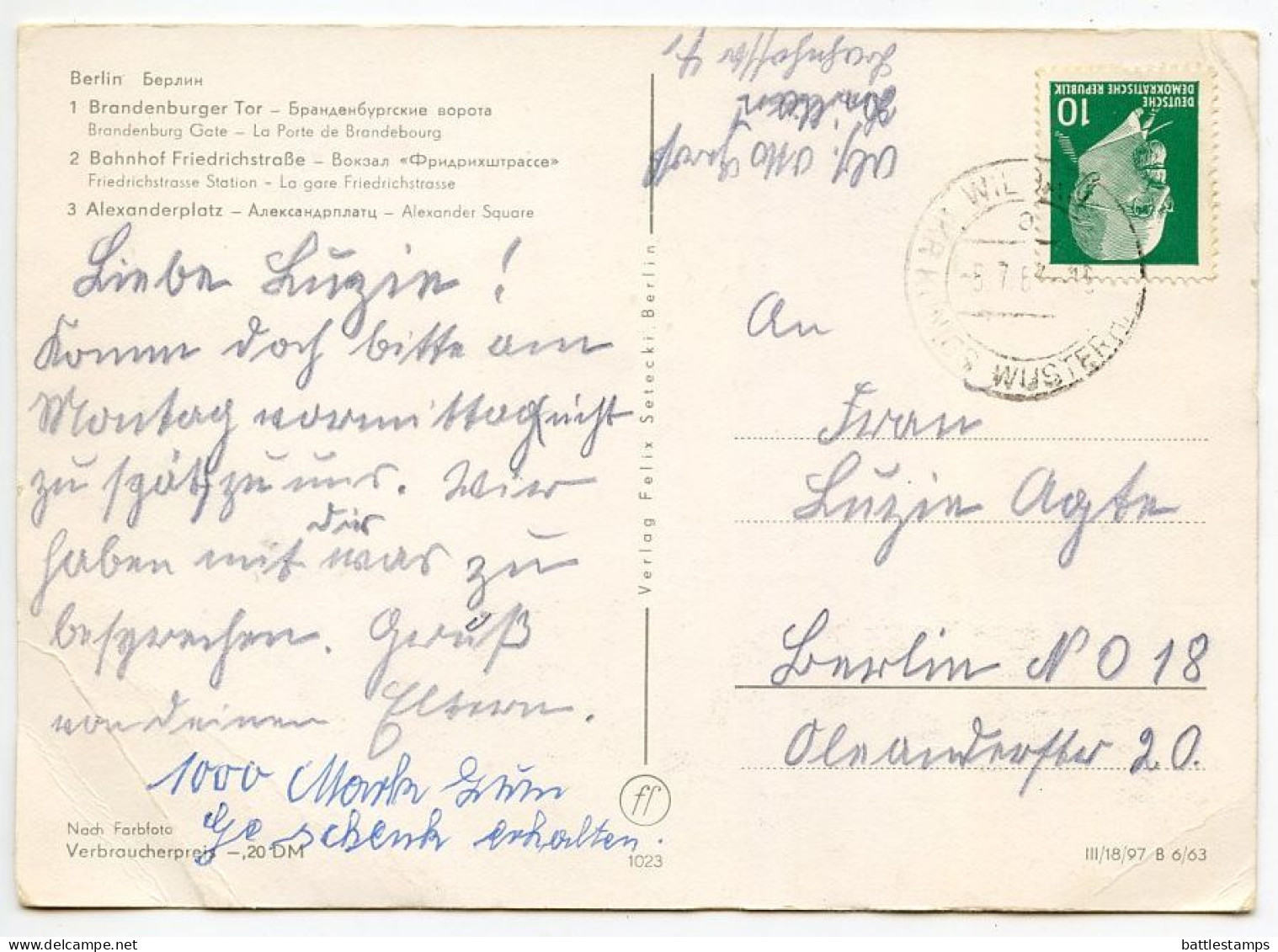 Germany, DDR 1967 Postcard Gruß Aus Berlin - Brandenburger Tor, Bahnhof Friedrichstraße, Alexanderplatz - Porte De Brandebourg