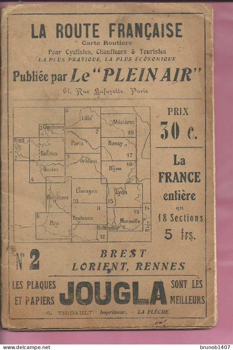 CARTE ROUTIERE  La Route Francaise  Le Plein Air N 2 LA BRETAGNE  Carte Complete - Cartes Routières