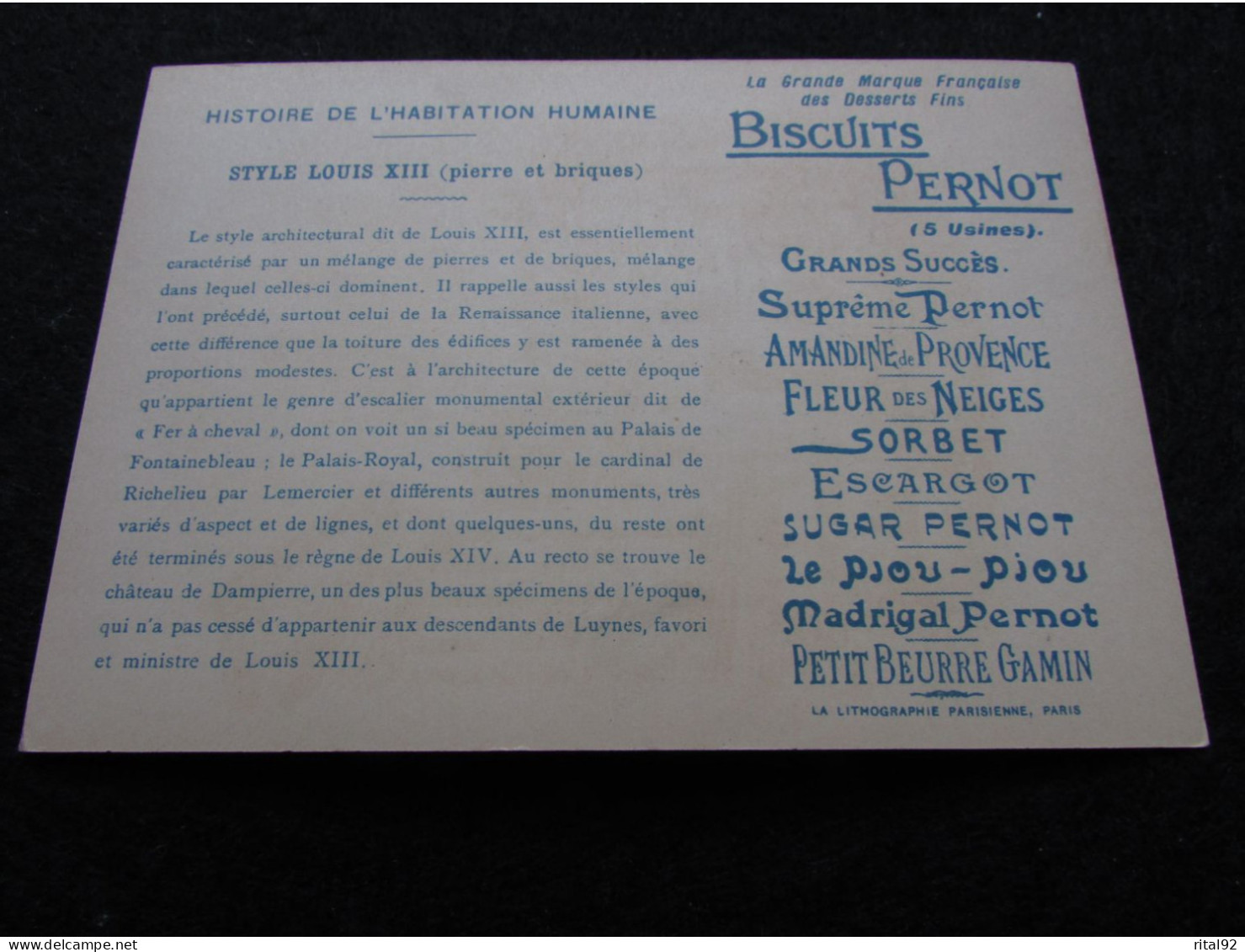 Chromo "BISCUITS PERNOT" - Série "Histoire De L'Habitation Humaine" - Pernot