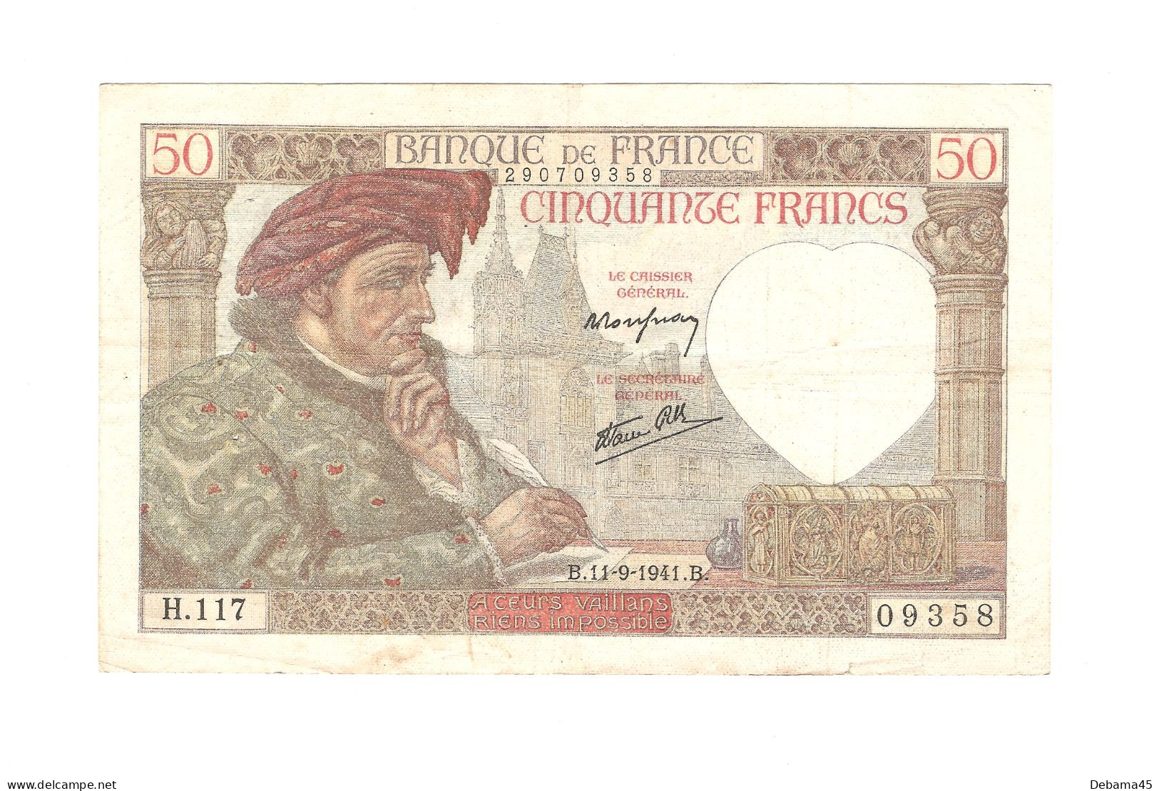 ALB/ France : 50 Francs JACQUES COEUR - 11/09/1941 - Dizaine De Trous D'épingle, Pliures - 50 F 1940-1942 ''Jacques Coeur''