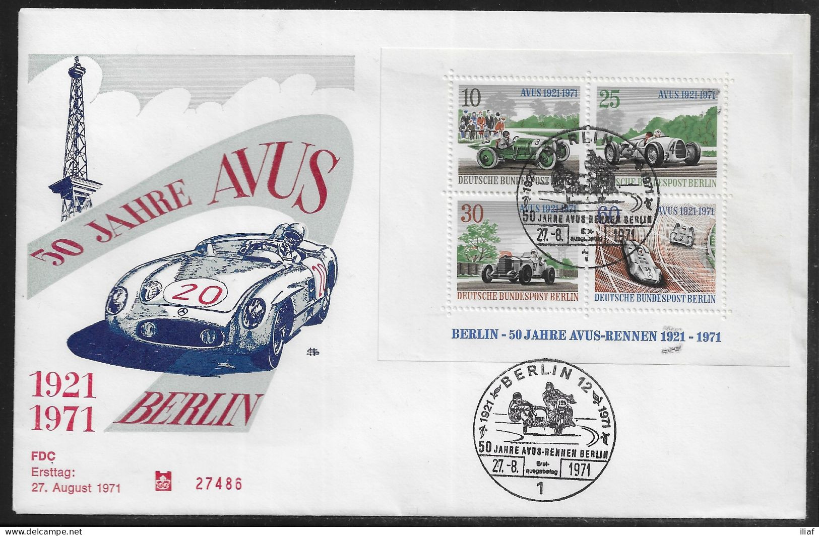 Germany Berlin. FDC Mi. 397-400.   50 Anniversary Of AVUS Motor Racing Track.  FDC Cancellation On FDC Envelope - 1971-1980