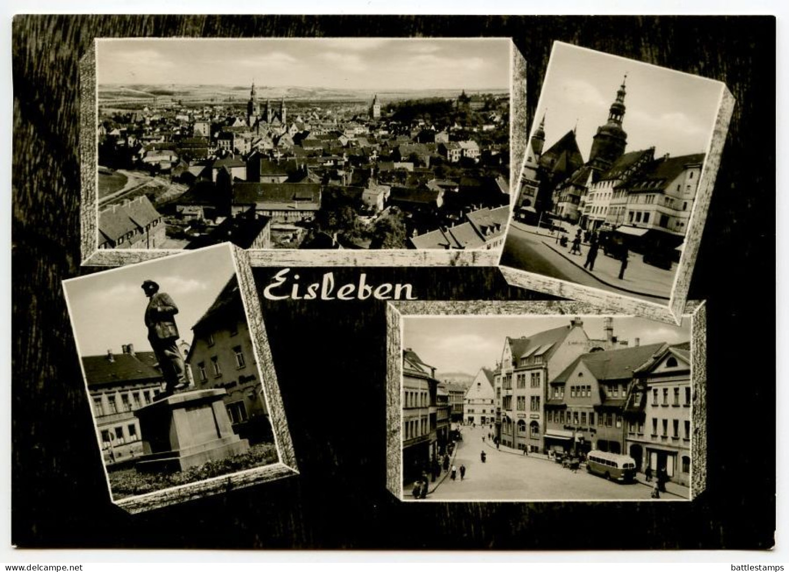 Germany, DDR 1966 RPPC Postcard Eisleben - Multiple Views; 10pf. Chairman Walter Ulbricht Stamp - Eisleben