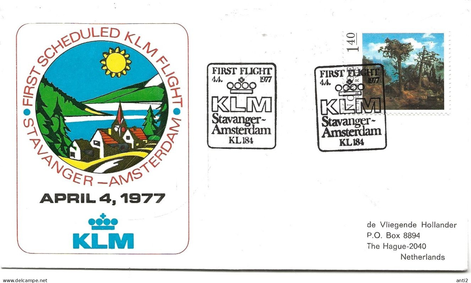 Norway 1977 Special Cover KLM Flight Stavanger Amsterdam First Flight , , Cancelled 4.4.1977 - Storia Postale