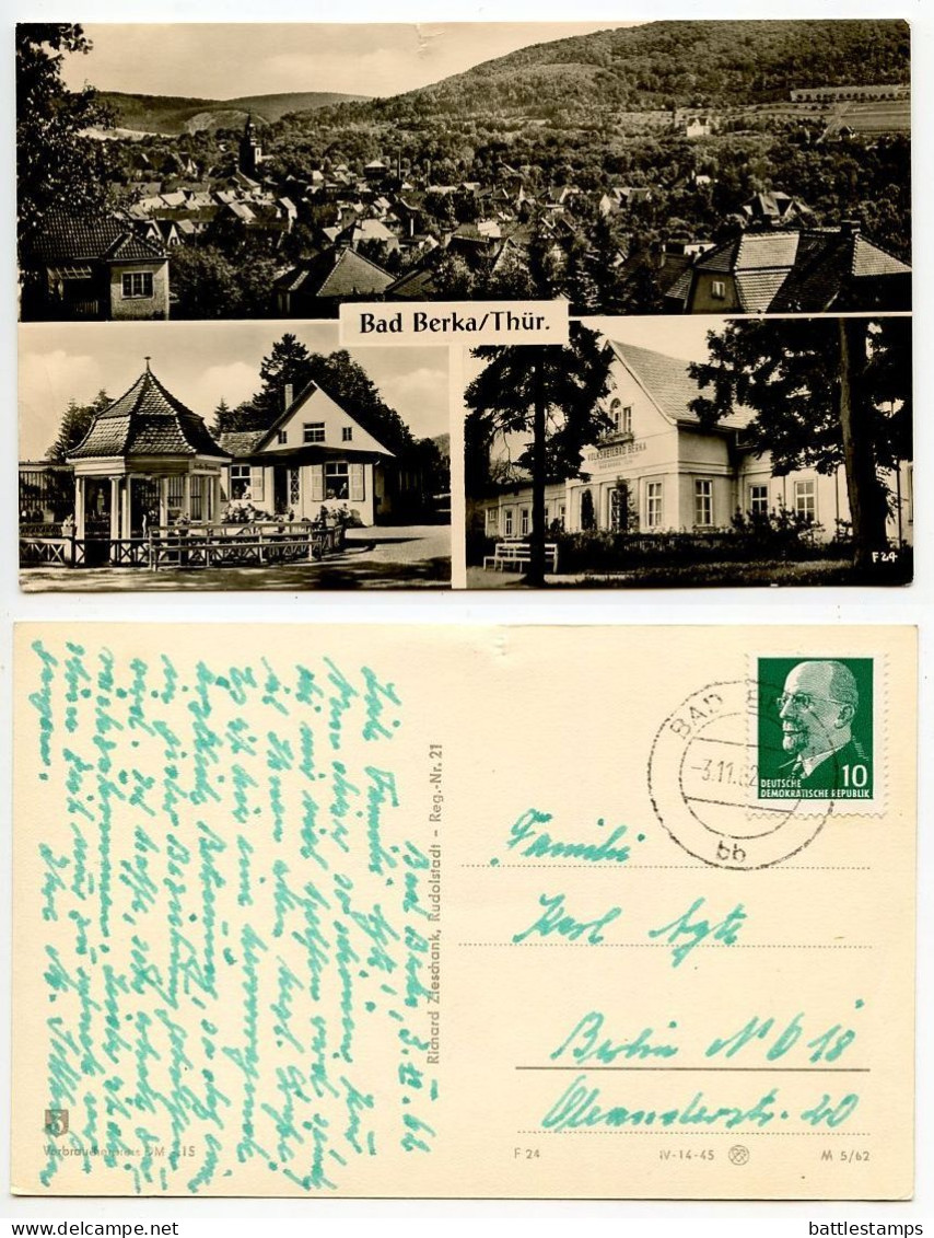 Germany, DDR 1962 RPPC Postcard Bad Berka / Thür. - Multiple Views; 10pf. Chairman Walter Ulbricht Stamp - Bad Berka