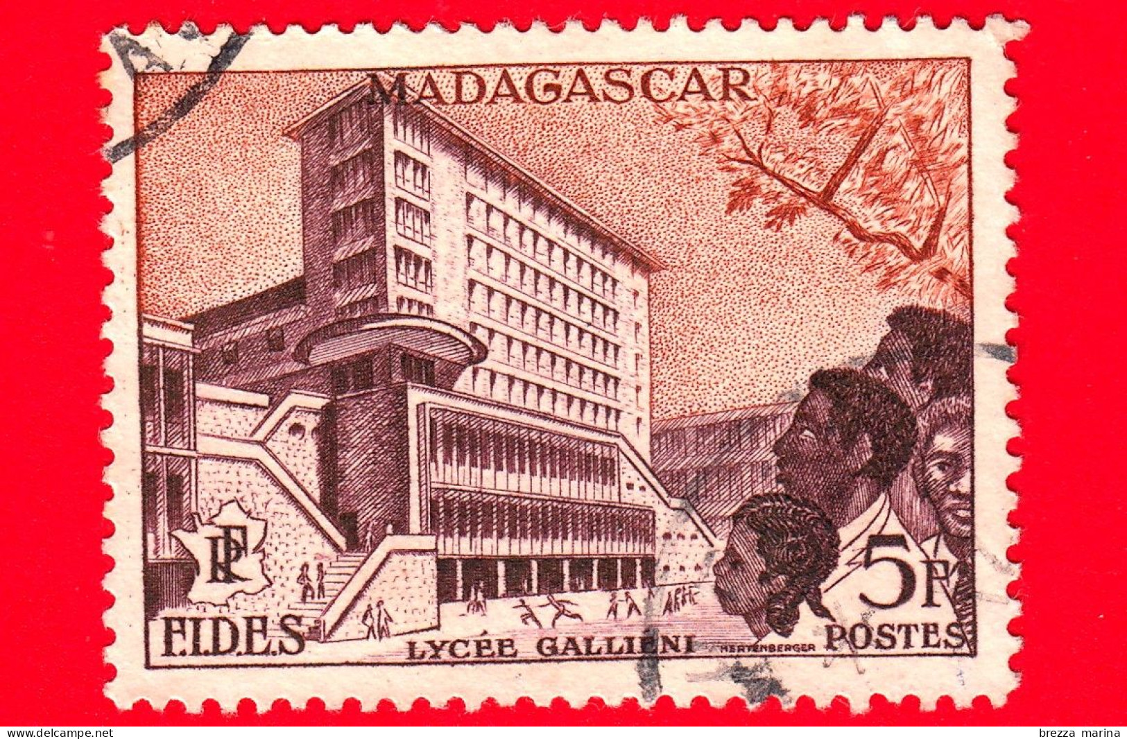 MADAGASCAR - Usato - 1956 - Tananarive - Liceo Gallieni - F.i.d.e.s. - 5 F - Usati