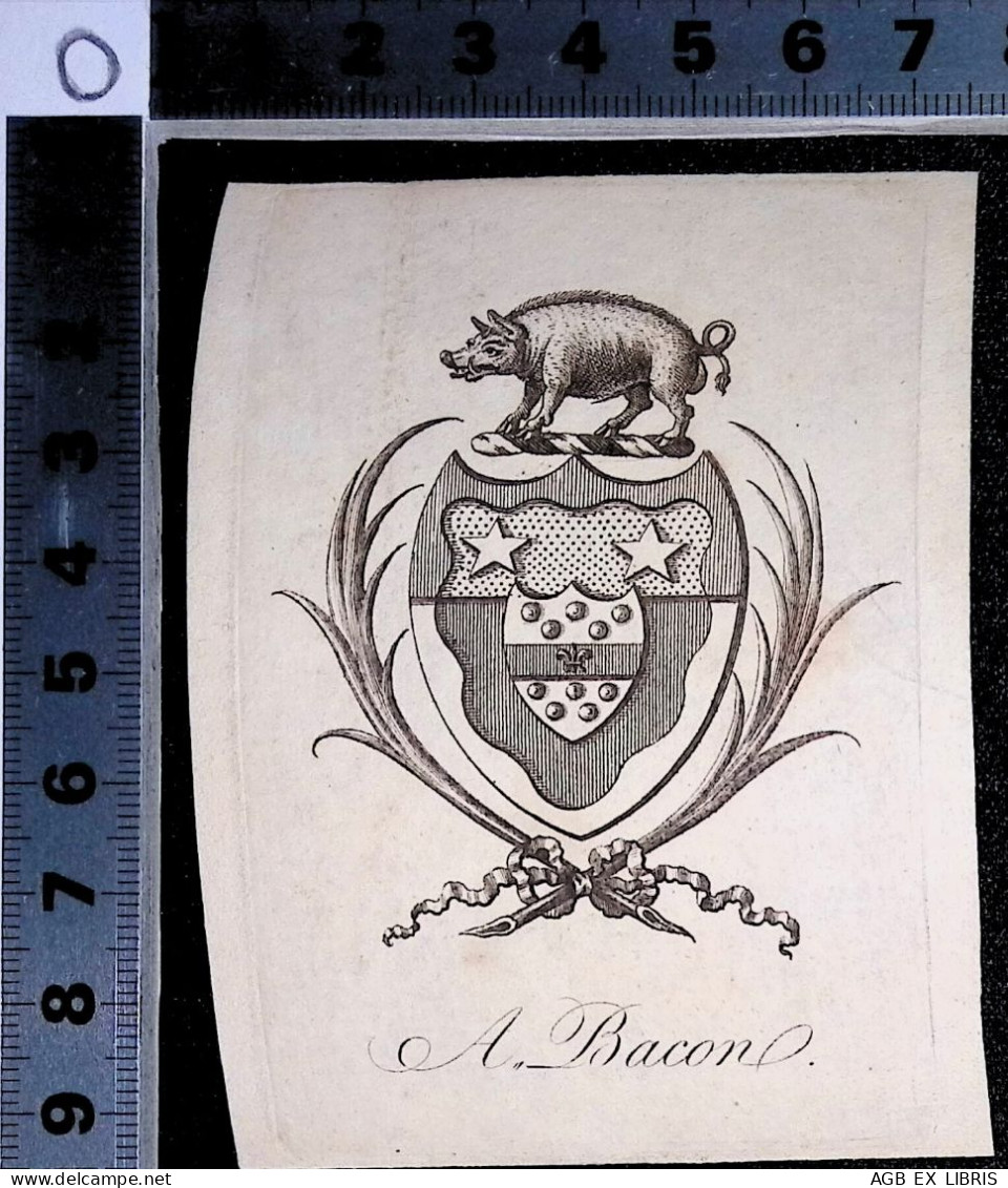 EX LIBRIS A. BACON  L17-F01 XVIII° XIX° SECOLO ARALDICO ARMORIAL - Exlibris