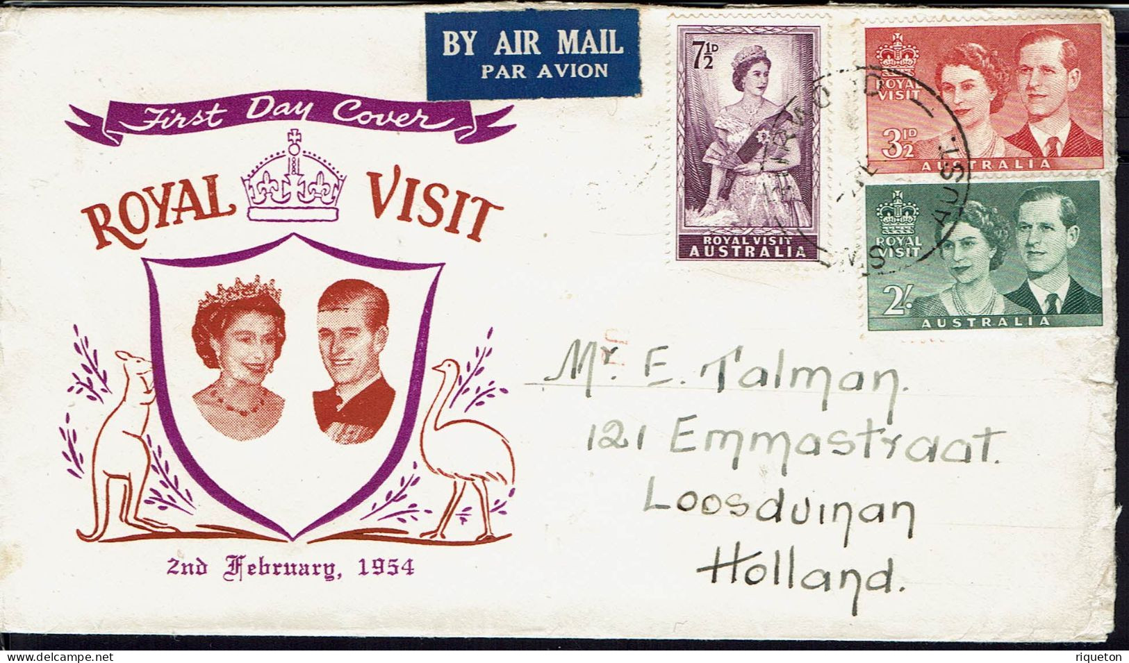 Australie. Février 1954. Affranchissement Tricolore Royal Visit Sur Enveloppe 1er Jour. - Cartas & Documentos