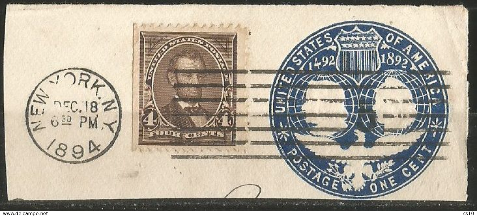 USA 1894 Presidents With Triangle NO WMK C.4 Dark Brown SC.# 254 On-Piece PSE C1 Columbus NY 18dec1894 - Collezioni & Lotti