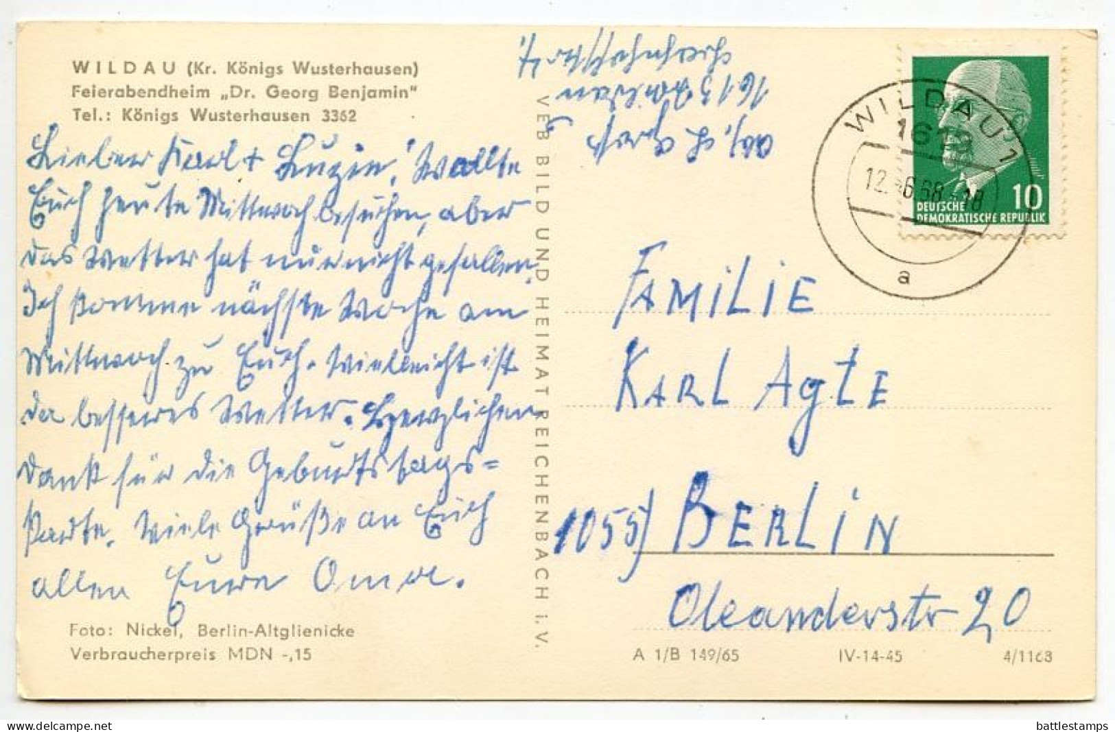 Germany, DDR 1968 RPPC Postcard Wildau - (Kr. Königs Wusterhausen) Feierabendheim „Dr. Georg Benjamin" - Wildau