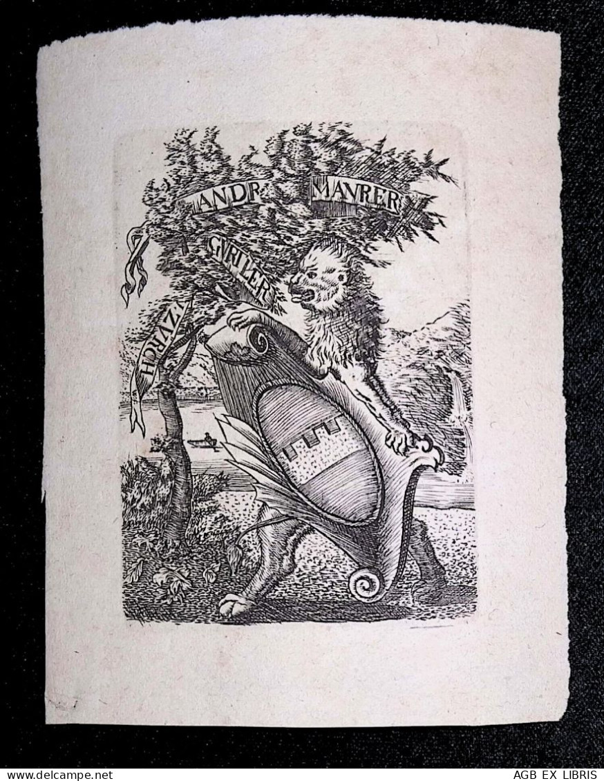 EX LIBRIS Per ANDREAS MAURER GURTLER ZURCH  L17-F01 XVIII° XIX° SECOLO ARALDICO ARMORIAL RARE RR - Exlibris