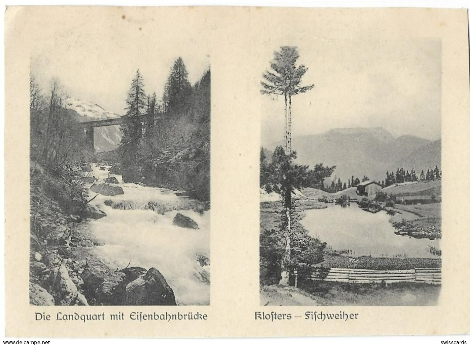 KLOSTERS: 2-Bild-AK Mit Eisbahnbrücke Und Fischweier ~1910 - Klosters