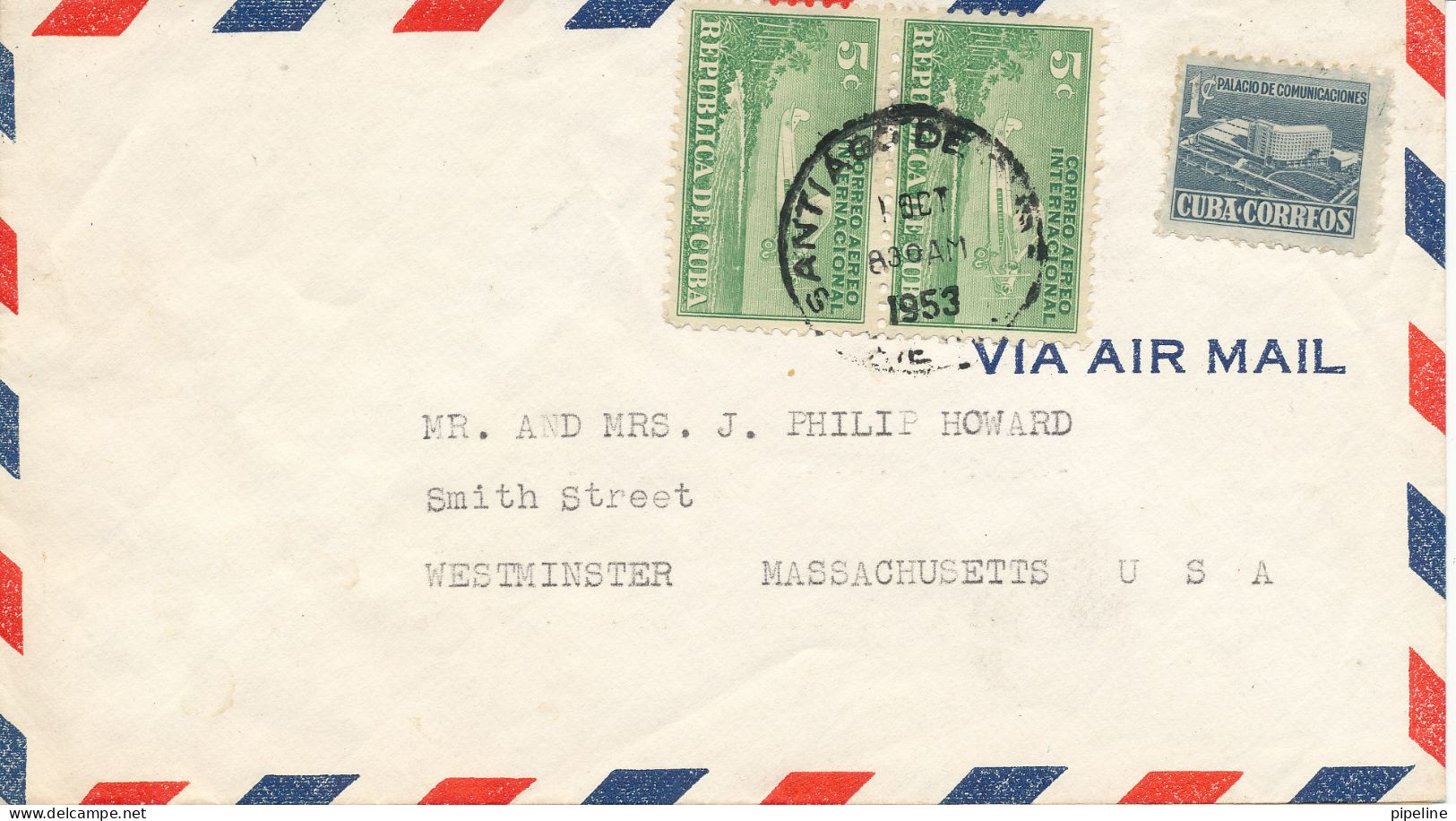 Cuba Air Mail Cover Sent To USA 1-10-1953 - Posta Aerea
