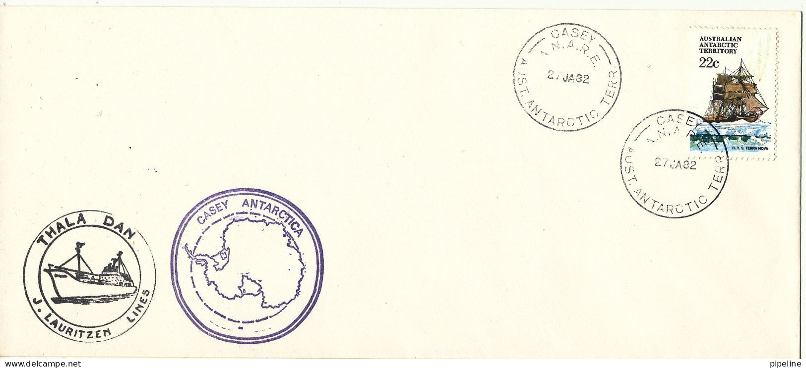 AAT Australian Antarctic Territory Cover Casey 27-1-1982 Thala Dan J. Lauritzen Lines - Cartas & Documentos