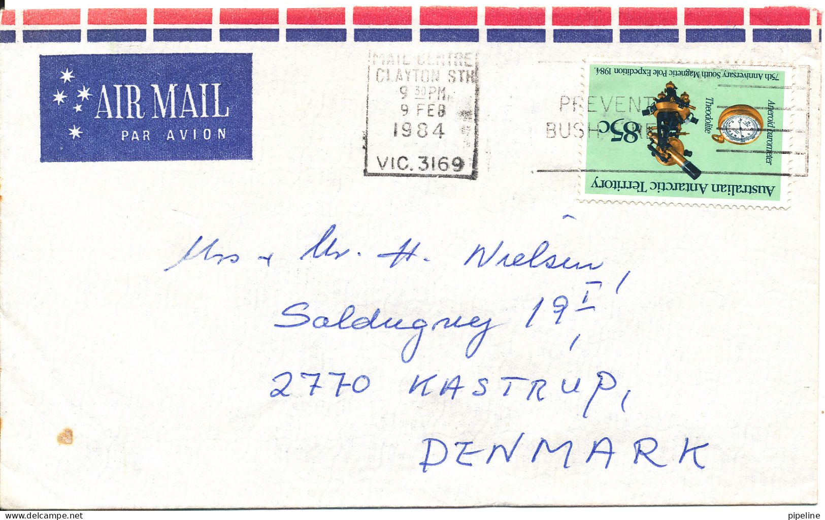 Australia Air Mail Cover Sent To Denmark Clayton 9-2-19184 Single Stamp Australian Antarctic Territory - Storia Postale