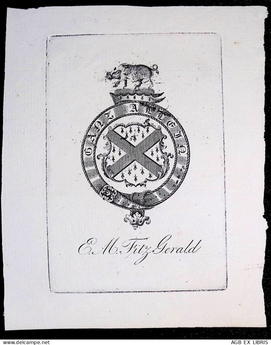 EX LIBRIS Per E.M. FITZ GERALD  L17-F01 XVIII° XIX° SECOLO ARALDICO ARMORIAL - Exlibris