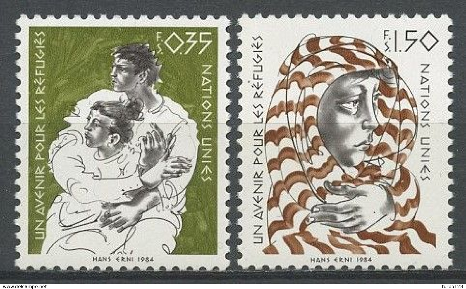 NU Genève 1984 N° 124/125 ** Neufs  MNH Superbes C 4 € Avenir Pour Les Réfugiés Couple Femme Réfugiés Arabes - Unused Stamps