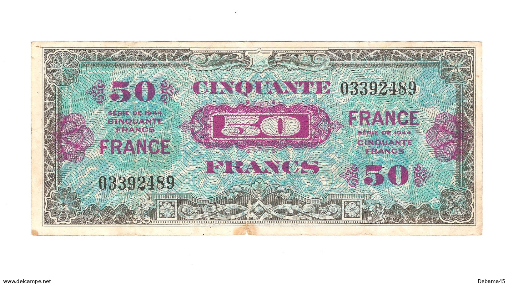 ALB/ France : 50 Francs FRANCE - 1944 - Déchirure En Bas à La Pliure - 1944 Flag/France