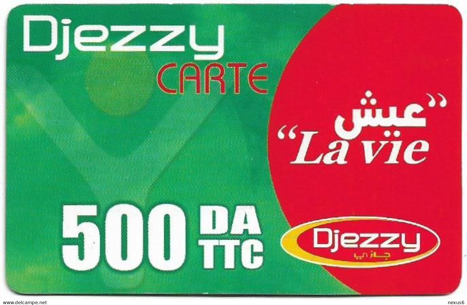 Algeria - Djezzy - Green Red ''La Vie'' (Big), Grey PIN Background, GSM Refill 500DA, Used - Algerien