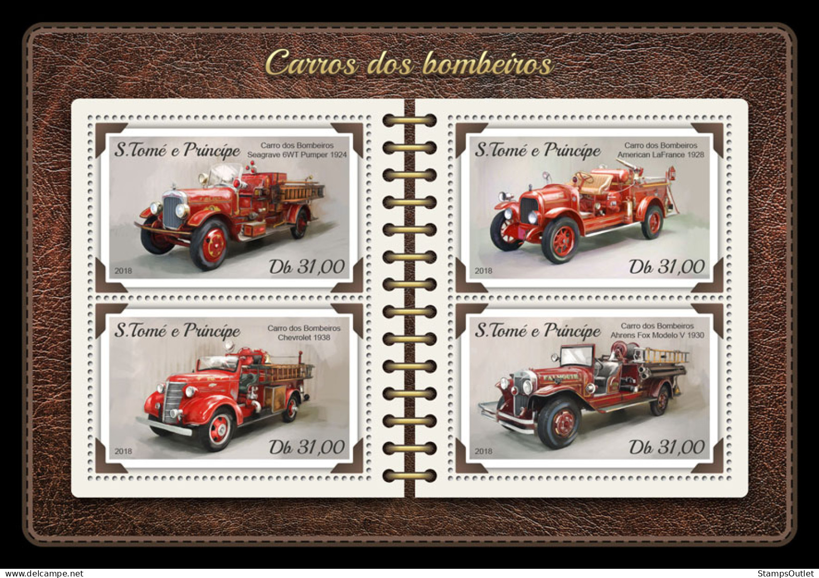  SÃO TOMÉ AND PRÍNCIPE  2018 MNH  Fire Engines  Michel Code: 7673-7676. Scott Code: 3555. Yvert&Tellier Code: 6085-6088 - São Tomé Und Príncipe