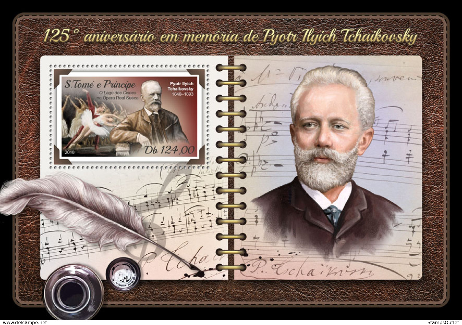  SÃO TOMÉ AND PRÍNCIPE  2018 MNH Pyotr Ilyich Tchaikovsky Michel C.: 7652 / Bl.1378 C 3569.C1134 - São Tomé Und Príncipe