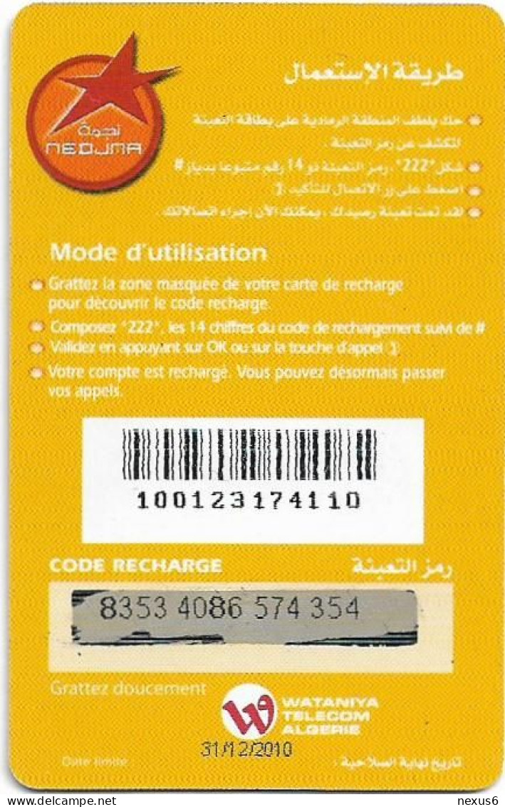 Algeria - Nedjma - La Carte Nedjma, Mouth, Exp.31.12.2010, GSM Refill 500DA, Used - Algerije