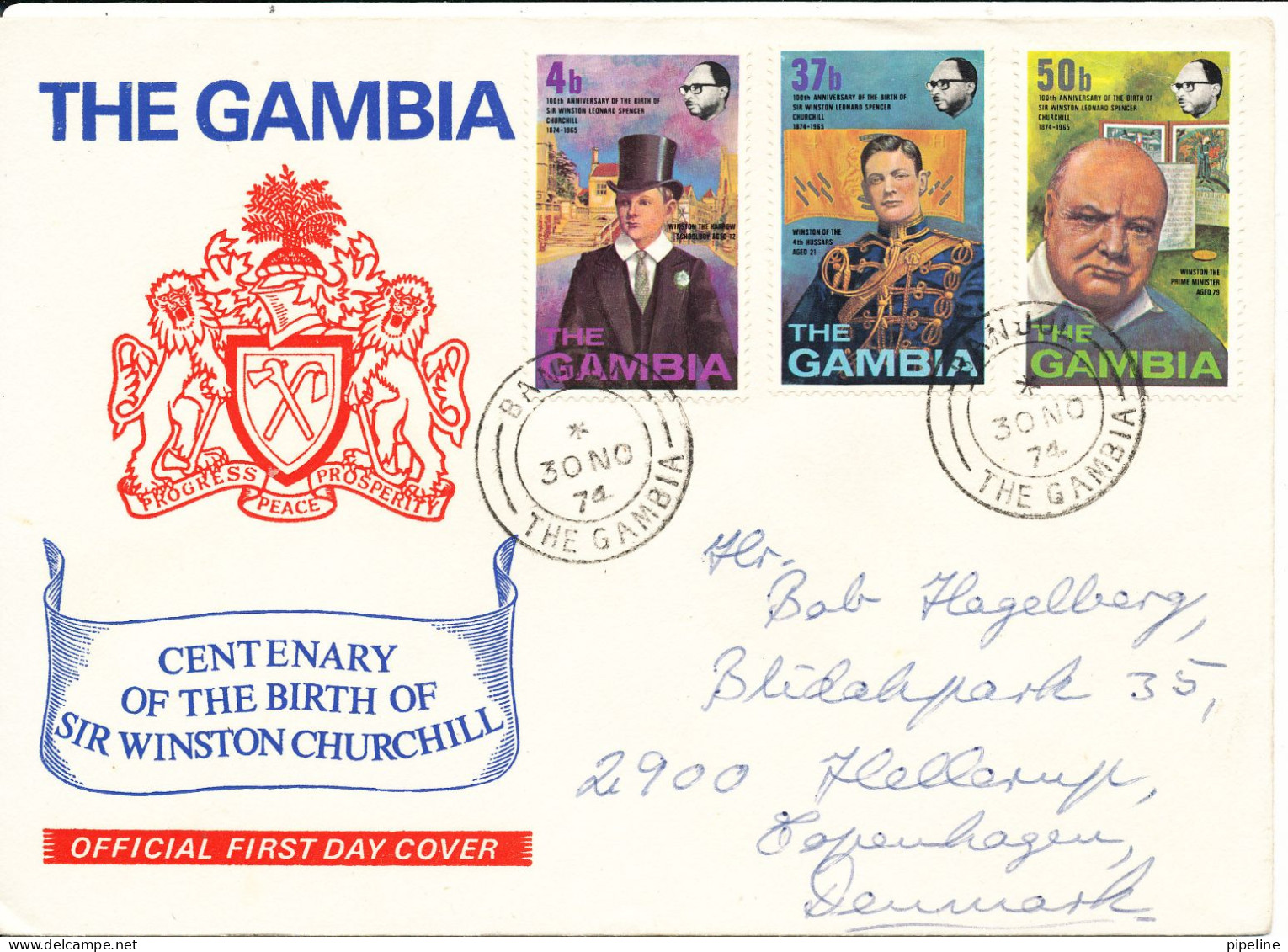 Gambia FDC 30-11-1974 Complete Set Centenary Of The Birth Of Sir Winston Churchill With Cachet - Sir Winston Churchill