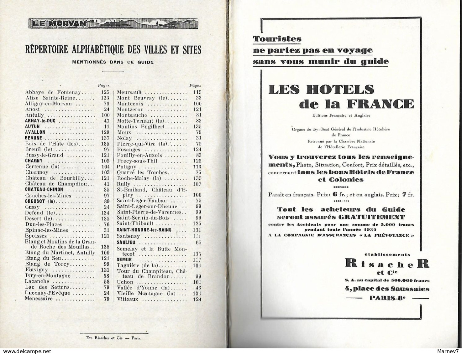 Guide Touristique et Commercial - Le MORVAN -1930 - Officiel du Touriste - ARNAY AUTUN AVALLON CHAGNY Le CREUSOT SAULIEU