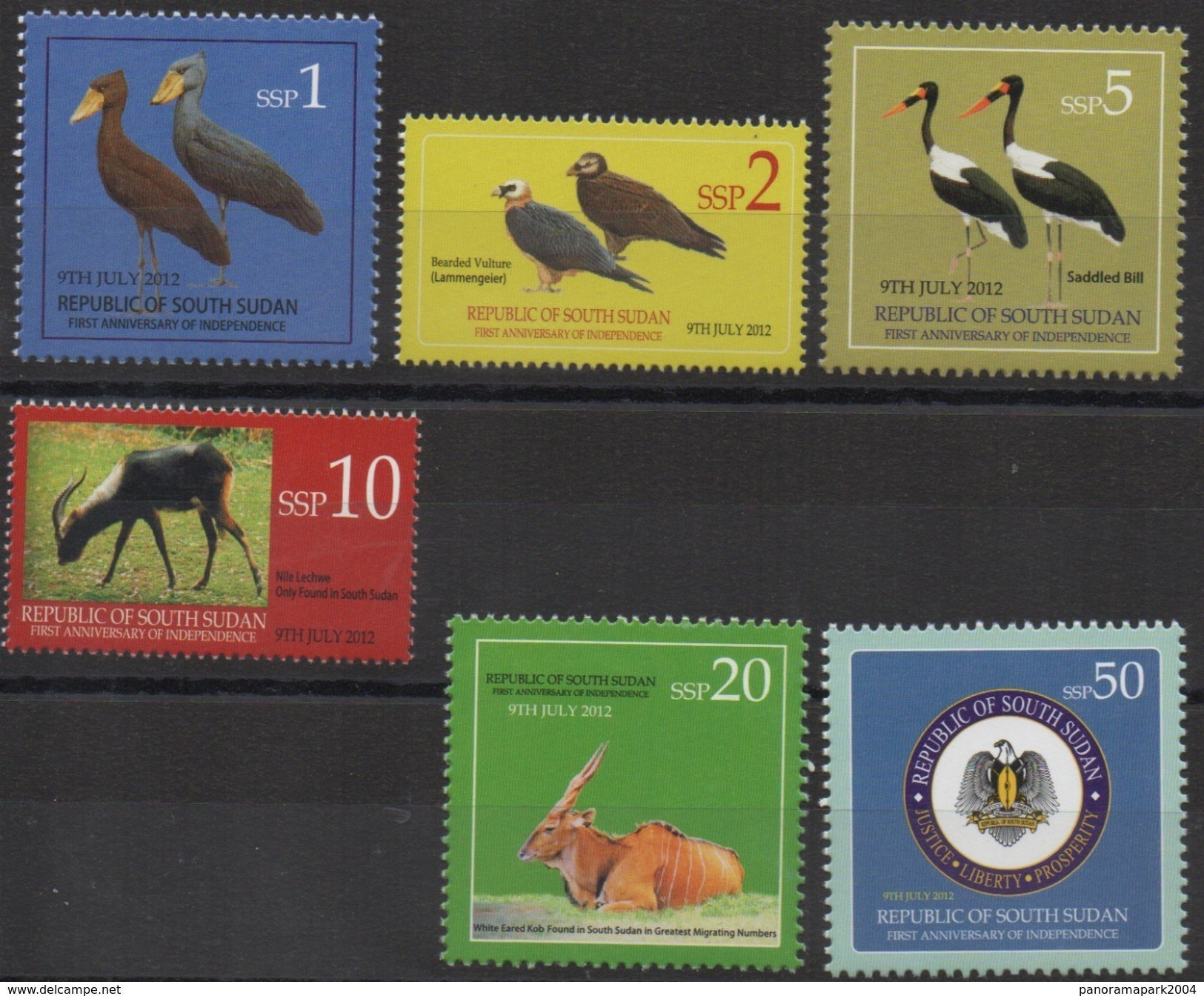 Sud-Soudan South Sudan Südsudan 2012 Mi. 3 - 8 Faune Fauna Birds Oiseaux Vögel Coat Of Arms 9th  1 - 50 SSP MNH ** - Sud-Soudan