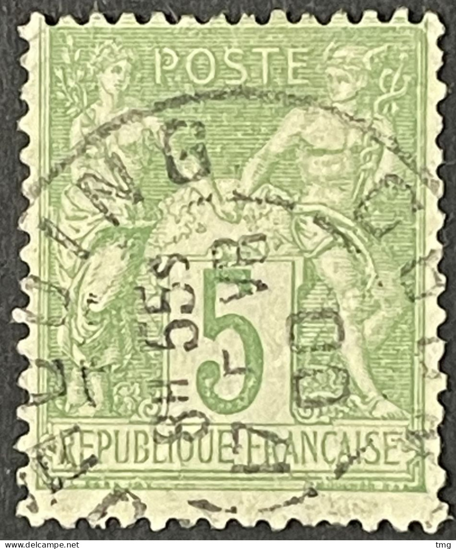 YT 102 Tourcoing Nord (57) 17.02.1900 Indice 2 SAGE 5c Vert-jaune Type III France – Face - 1898-1900 Sage (Tipo III)