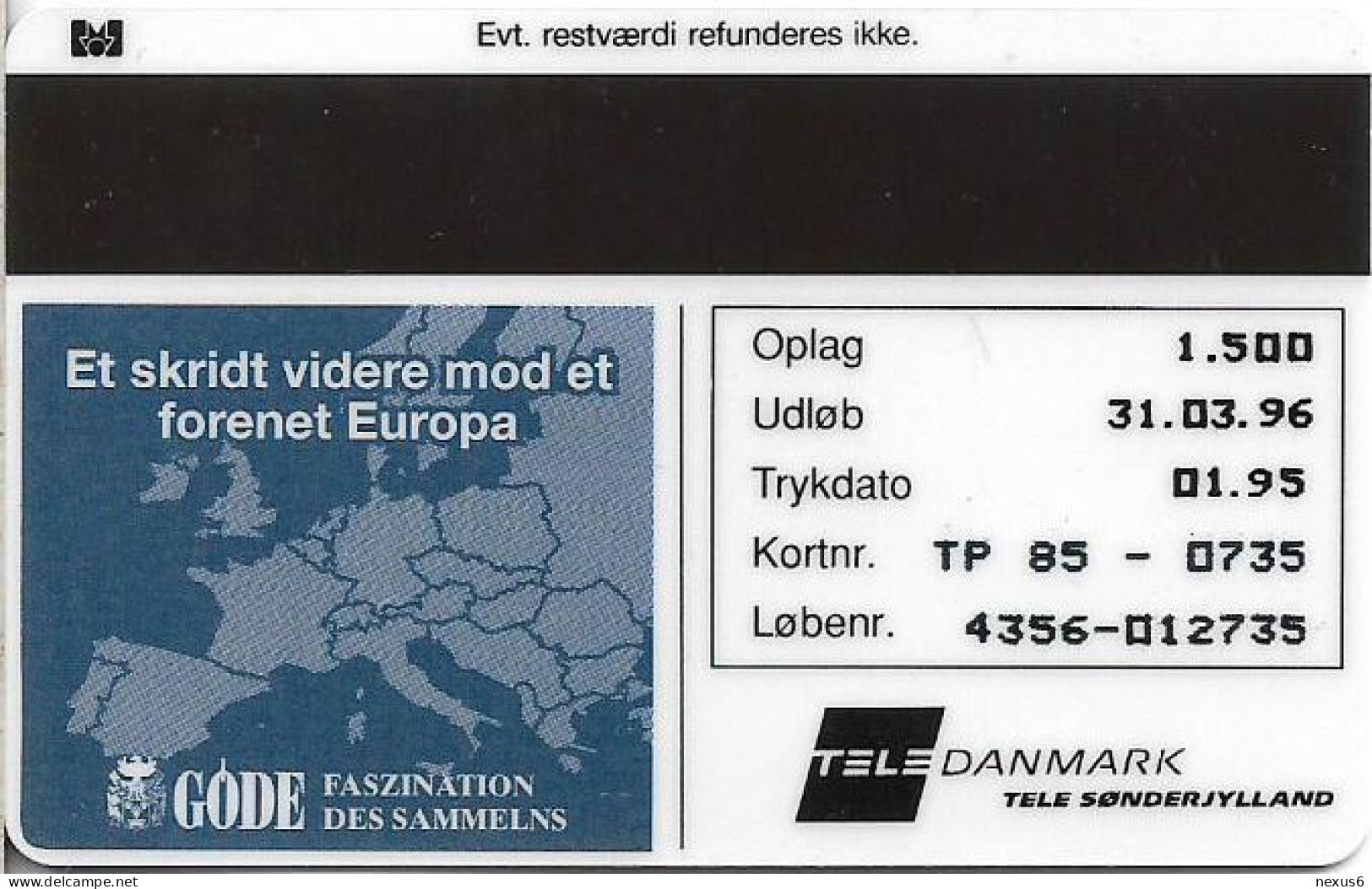 Denmark - TS - Ecu - Denmark - TDTP085A - 01.1995, 1.500ex, Used - Danemark