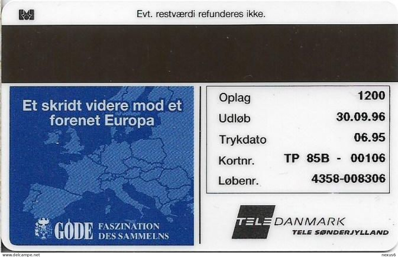 Denmark - TS - Ecu - Denmark - TDTP085B - 06.1995, 1.200ex, Used - Dänemark
