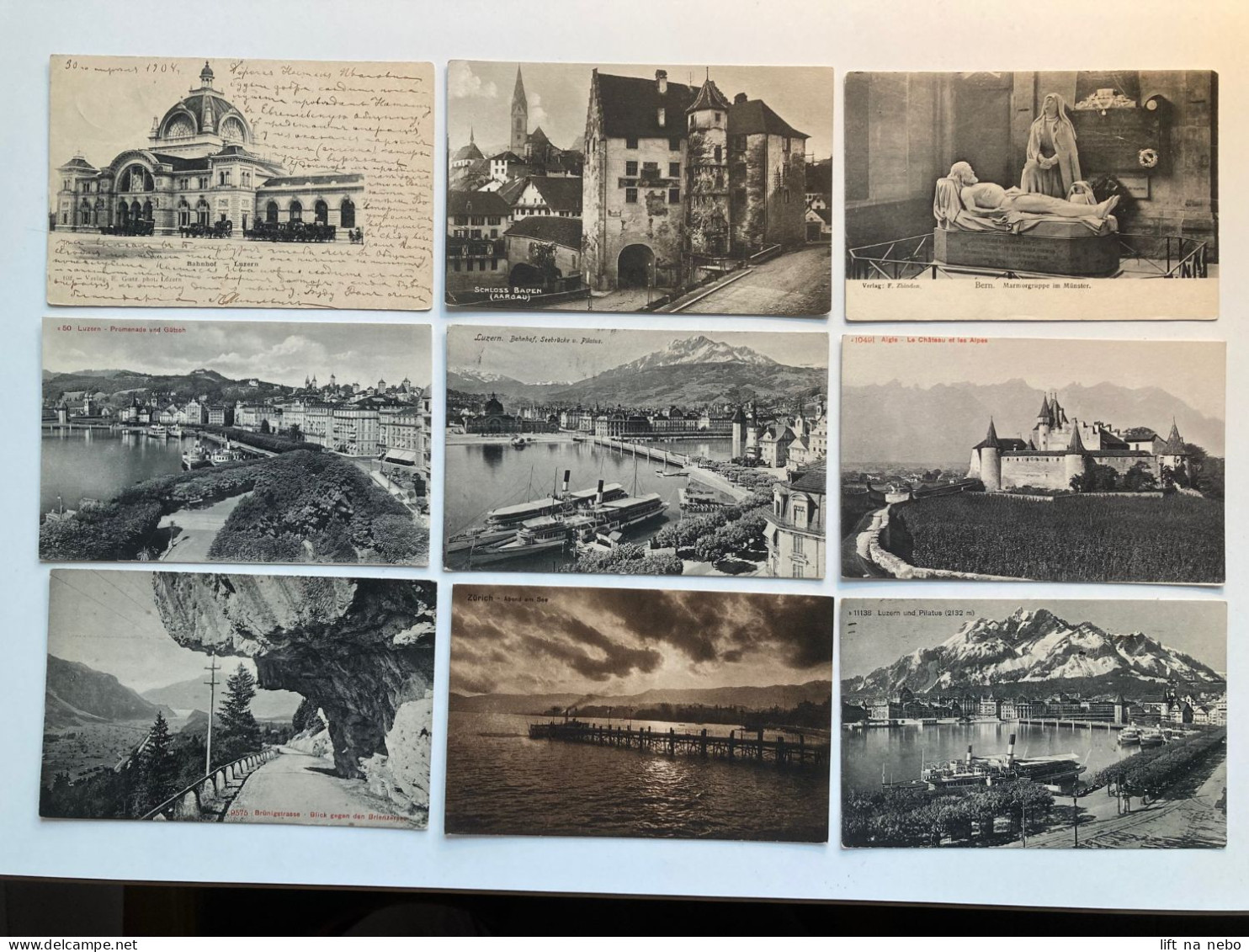 Switzerland LOT (nine Postcards) Luzern Pilatus Zurich Brunigstrasse Schloss Baden Aargau Bern Aigle - Colecciones Y Lotes